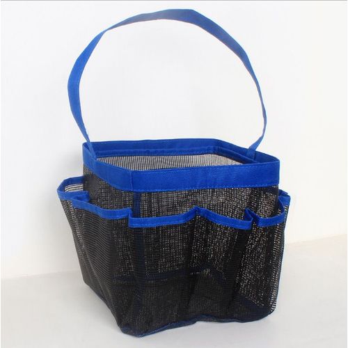 Sachet de toilette à grille portable, sac de rangement suspendu à mailles multiples pour salle de bain, étui de maquillage portable, bleu