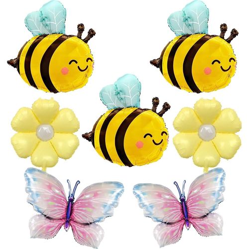 Ballons Papillon Abeille Marguerite,7 Pièces Ballon Fete Anniversaire,Ballons Fleur Ballon Abeille Balon Papillon Aluminium Pour Enfants Adultes Anniversaire,Photographie,Fournitures De Fête