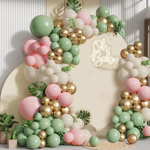 Kit Arche Ballon Vert Rose,132 pièces Arche Ballons Anniversaire Vert Rose Blanc Or,Guirlande Ballon Vert Sauge pour Decoration Anniversaire Mariage Graduation Bapteme Baby Shower