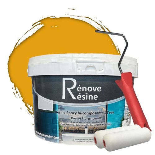 Peinture Résine multisupport Intérieur pour Faïence, Carrelage, Douche, Baignoire 5m² - RAL 1006 Jaune maïs + Kit d'application OFFERT
