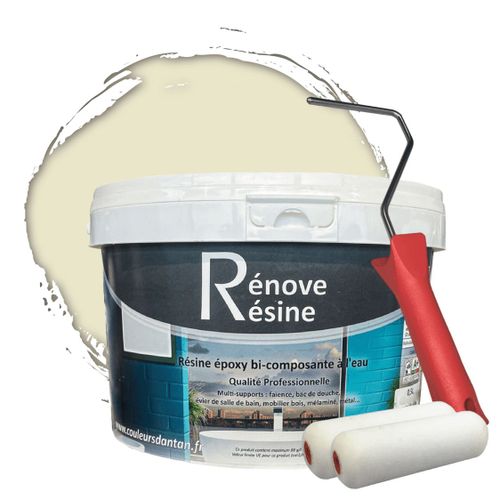 Peinture Résine multisupport Intérieur pour Faïence, Carrelage, Douche, Baignoire 5m² - RAL 1013 Blanc perlé + Kit d'application OFFERT
