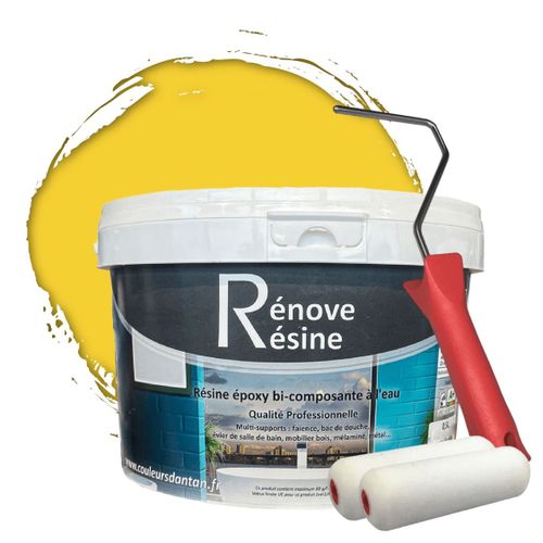 Peinture Résine multisupport Intérieur pour Faïence, Carrelage, Douche, Baignoire 5m² - RAL 1017 Jaune safran + Kit d'application OFFERT
