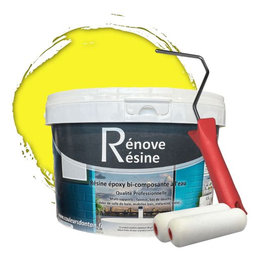 Peinture Résine multisupport Intérieur pour Faïence, Carrelage, Douche, Baignoire 5m² - RAL 1018 Jaune zinc + Kit d'application OFFERT