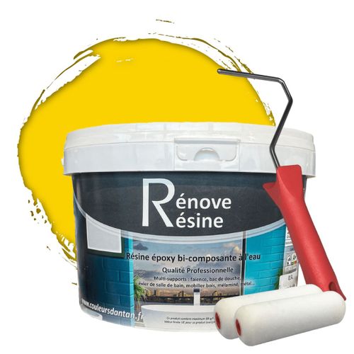 Peinture Résine multisupport Intérieur pour Faïence, Carrelage, Douche, Baignoire 5m² - RAL 1023 Jaune signalisation + Kit d'application OFFERT