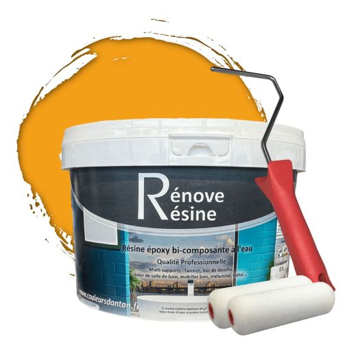 Peinture Résine multisupport Intérieur pour Faïence, Carrelage, Douche, Baignoire 5m² - RAL 1037 Jaune soleil + Kit d'application OFFERT