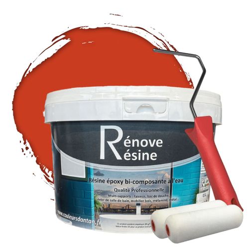 Peinture Résine multisupport Intérieur pour Faïence, Carrelage, Douche, Baignoire 5m² - RAL 2001 Orangé rouge + Kit d'application OFFERT