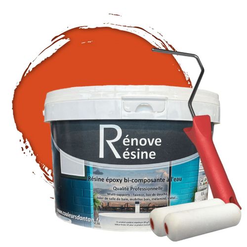 Peinture Résine multisupport Intérieur pour Faïence, Carrelage, Douche, Baignoire 5m² - RAL 2010 Orangé de sécurité + Kit d'application OFFERT