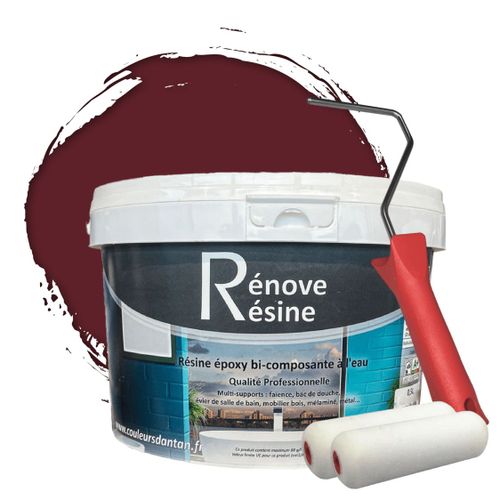 Peinture Résine multisupport Intérieur pour Faïence, Carrelage, Douche, Baignoire 5m² - RAL 3005 Rouge vin + Kit d'application OFFERT