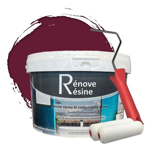 Peinture Résine multisupport Intérieur pour Faïence, Carrelage, Douche, Baignoire 5m² - RAL 4004 Violet bordeaux + Kit d'application OFFERT