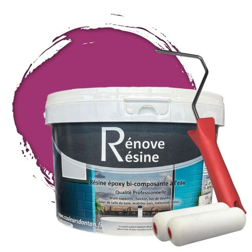 Peinture Résine multisupport Intérieur pour Faïence, Carrelage, Douche, Baignoire 5m² - RAL 4006 Pourpre signalisation + Kit d'application OFFERT