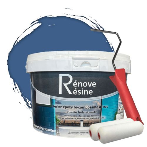 Peinture Résine multisupport Intérieur pour Faïence, Carrelage, Douche, Baignoire 5m² - RAL 5007 Bleu brillant + Kit d'application OFFERT