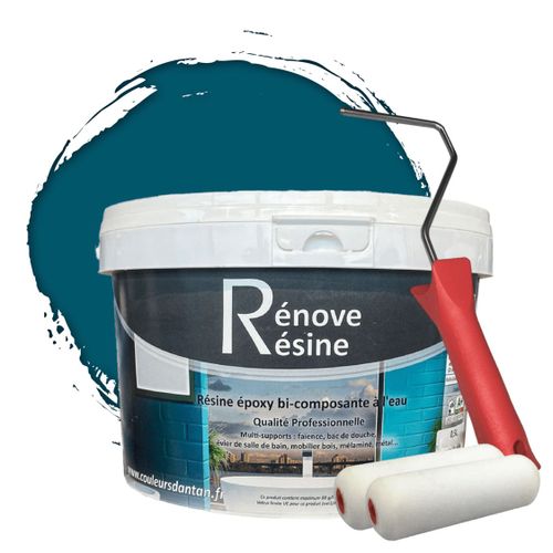 Peinture Résine multisupport Intérieur pour Faïence, Carrelage, Douche, Baignoire 5m² - RAL 5009 Bleu azur + Kit d'application OFFERT