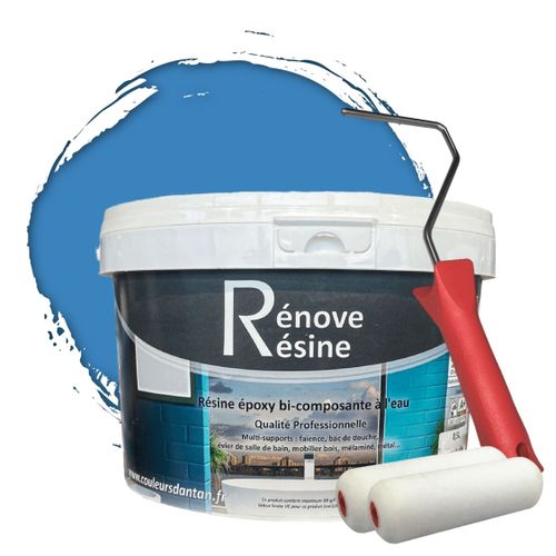 Peinture Résine multisupport Intérieur pour Faïence, Carrelage, Douche, Baignoire 5m² - RAL 5012 Bleu clair + Kit d'application OFFERT