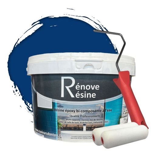 Peinture Résine multisupport Intérieur pour Faïence, Carrelage, Douche, Baignoire 5m² - RAL 5017 Bleu signalisation + Kit d'application OFFERT