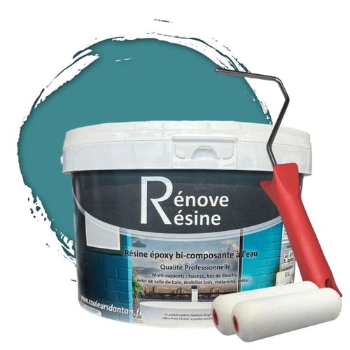 Peinture Résine multisupport Intérieur pour Faïence, Carrelage, Douche, Baignoire 5m² - RAL 5018 Bleu turquoise + Kit d'application OFFERT