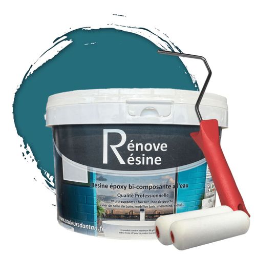 Peinture Résine multisupport Intérieur pour Faïence, Carrelage, Douche, Baignoire 5m² - RAL 5021 Bleu deau + Kit d'application OFFERT