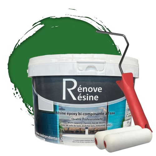 Peinture Résine multisupport Intérieur pour Faïence, Carrelage, Douche, Baignoire 5m² - RAL 6001 Vert émeraude + Kit d'application OFFERT