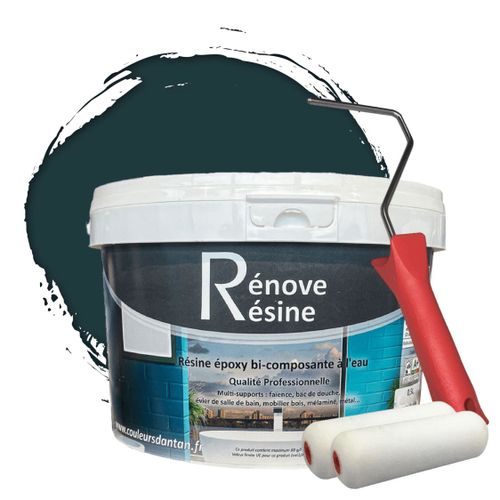 Peinture Résine multisupport Intérieur pour Faïence, Carrelage, Douche, Baignoire 5m² - RAL 6004 Vert bleu + Kit d'application OFFERT