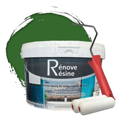 Peinture Résine multisupport Intérieur pour Faïence, Carrelage, Douche, Baignoire 5m² - RAL 6010 Vert herbe + Kit d'application OFFERT