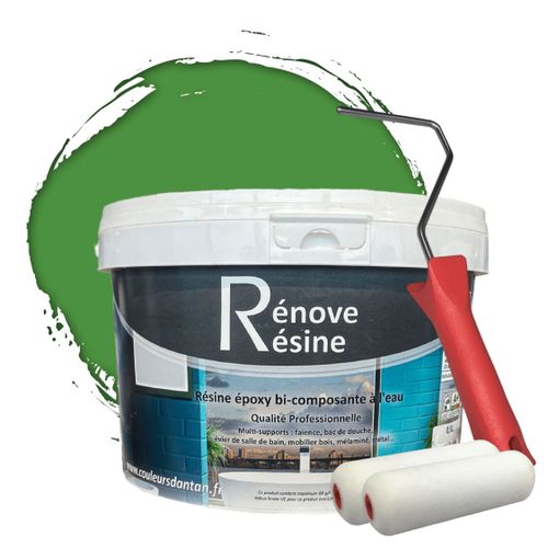 Peinture Résine multisupport Intérieur pour Faïence, Carrelage, Douche, Baignoire 5m² - RAL 6017 Vert mai + Kit d'application OFFERT