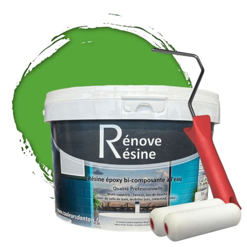 Peinture Résine multisupport Intérieur pour Faïence, Carrelage, Douche, Baignoire 5m² - RAL 6018 Vert jaune + Kit d'application OFFERT