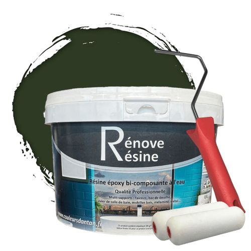 Peinture Résine multisupport Intérieur pour Faïence, Carrelage, Douche, Baignoire 5m² - RAL 6020 Vert oxyde chromique + Kit d'application OFFERT