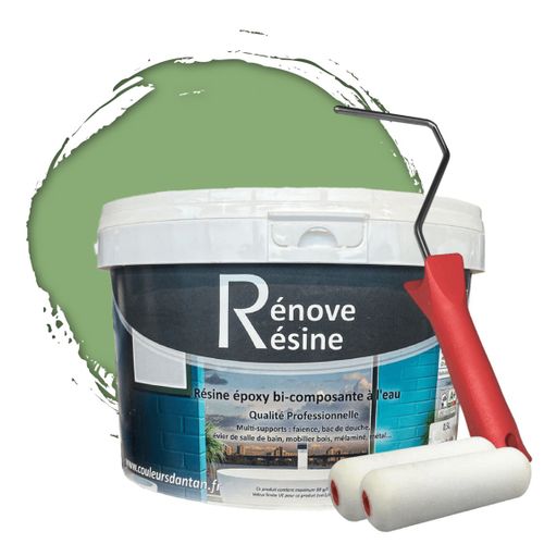 Peinture Résine multisupport Intérieur pour Faïence, Carrelage, Douche, Baignoire 5m² - RAL 6021 Vert pâle + Kit d'application OFFERT