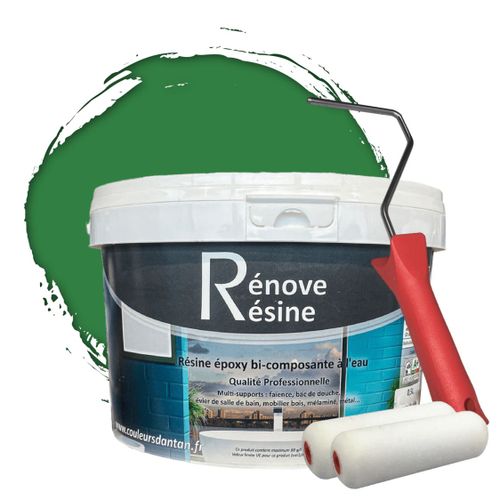 Peinture Résine multisupport Intérieur pour Faïence, Carrelage, Douche, Baignoire 5m² - RAL 6032 Vert de sécurité + Kit d'application OFFERT