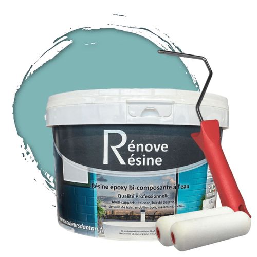 Peinture Résine multisupport Intérieur pour Faïence, Carrelage, Douche, Baignoire 5m² - RAL 6034 Turquoise pastel + Kit d'application OFFERT