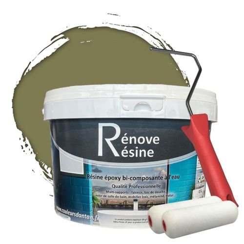 Peinture Résine multisupport Intérieur pour Faïence, Carrelage, Douche, Baignoire 5m² - RAL 7002 Gris olive + Kit d'application OFFERT