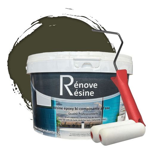 Peinture Résine multisupport Intérieur pour Faïence, Carrelage, Douche, Baignoire 5m² - RAL 7013 Gris brun + Kit d'application OFFERT