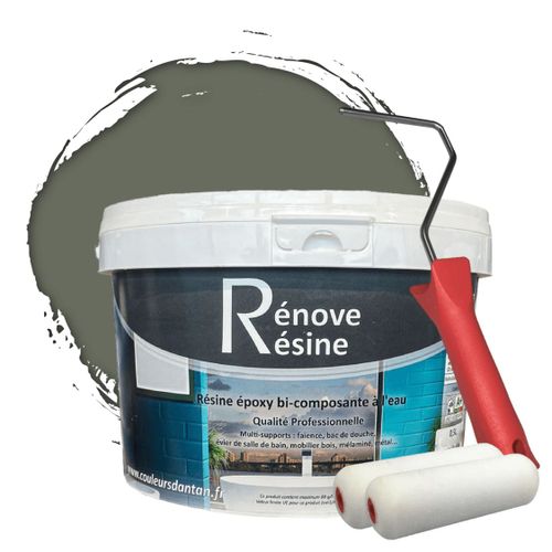 Peinture Résine multisupport Intérieur pour Faïence, Carrelage, Douche, Baignoire 5m² - RAL 7023 Gris béton + Kit d'application OFFERT