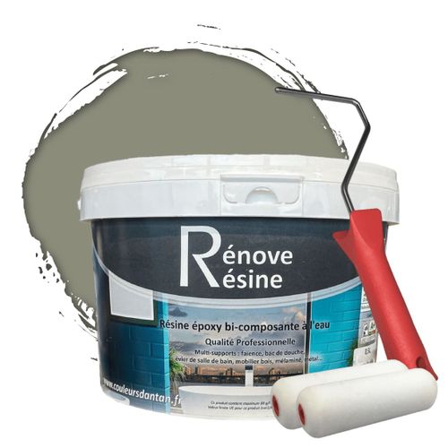 Peinture Résine multisupport Intérieur pour Faïence, Carrelage, Douche, Baignoire 5m² - RAL 7030 Gris pierre + Kit d'application OFFERT