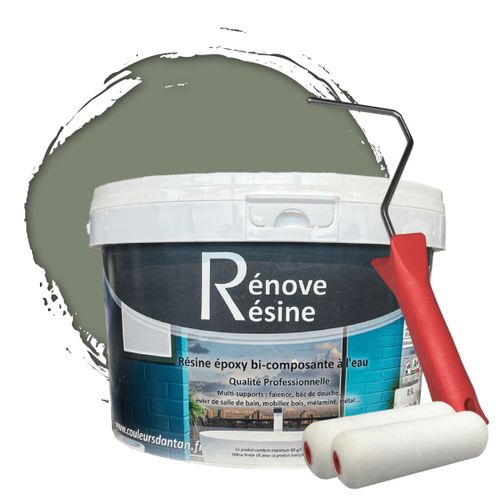 Peinture Résine multisupport Intérieur pour Faïence, Carrelage, Douche, Baignoire 5m² - RAL 7033 Gris ciment + Kit d'application OFFERT