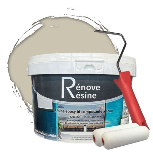 Peinture Résine multisupport Intérieur pour Faïence, Carrelage, Douche, Baignoire 5m² - RAL 7044 Gris soie + Kit d'application OFFERT