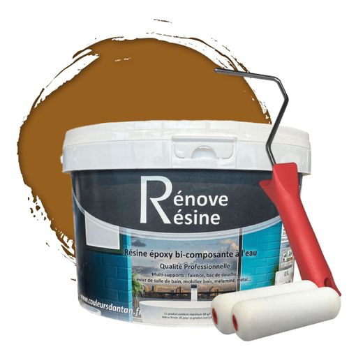 Peinture Résine multisupport Intérieur pour Faïence, Carrelage, Douche, Baignoire 5m² - RAL 8001 Brun terre de Sienne + Kit d'application OFFERT