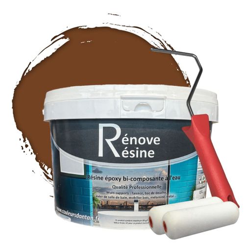 Peinture Résine multisupport Intérieur pour Faïence, Carrelage, Douche, Baignoire 5m² - RAL 8003 Brun argile + Kit d'application OFFERT