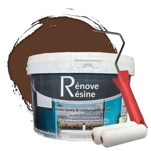 Peinture Résine multisupport Intérieur pour Faïence, Carrelage, Douche, Baignoire 5m² - RAL 8011 Brun noisette + Kit d'application OFFERT
