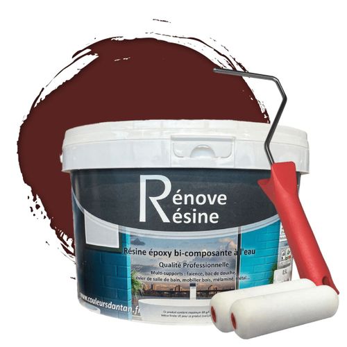 Peinture Résine multisupport Intérieur pour Faïence, Carrelage, Douche, Baignoire 5m² - RAL 8012 Brun rouge + Kit d'application OFFERT