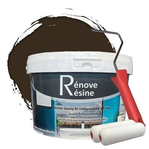 Peinture Résine multisupport Intérieur pour Faïence, Carrelage, Douche, Baignoire 5m² - RAL 8014 Brun sépia + Kit d'application OFFERT
