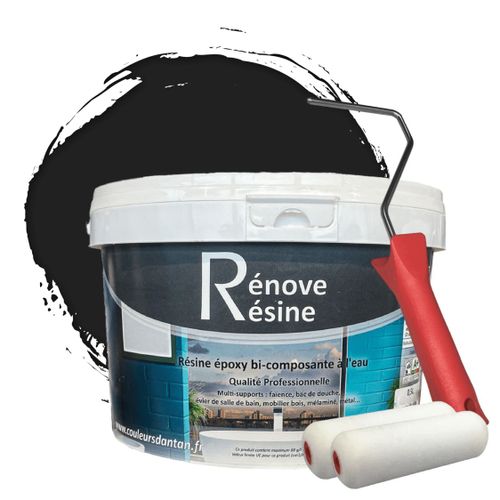 Peinture Résine multisupport Intérieur pour Faïence, Carrelage, Douche, Baignoire 5m² - RAL 8022 Brun noir + Kit d'application OFFERT