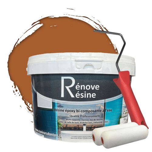 Peinture Résine multisupport Intérieur pour Faïence, Carrelage, Douche, Baignoire 5m² - RAL 8023 Brun orangé + Kit d'application OFFERT