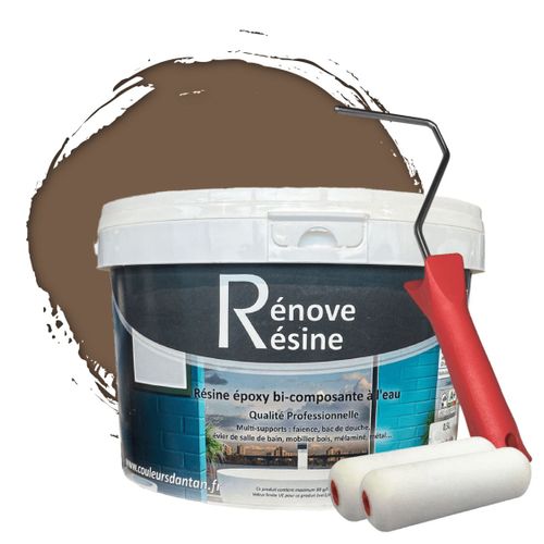 Peinture Résine multisupport Intérieur pour Faïence, Carrelage, Douche, Baignoire 5m² - RAL 8025 Brun pâle + Kit d'application OFFERT
