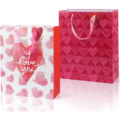 Lot De 2 Grands Sacs Cadeaux Pour Cadeaux, Sacs Cadeaux En Papier De Soie Avec Poignées Pour Filles, Femmes, Anniversaire, Mariage, Fête Prénatale, Saint-Valentin, Fête Des Mères, 32 X 26 X 10 Cm