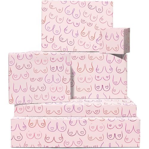 Papier Cadeau Rose Pour Adultes - 6 Feuilles De Papier Cadeau - Pour Anniversaire, Enterrement De Vie De Jeune Fille - Papier Cadeau Amusant Pour Homme Et Femme - Livré Avec Autocollant