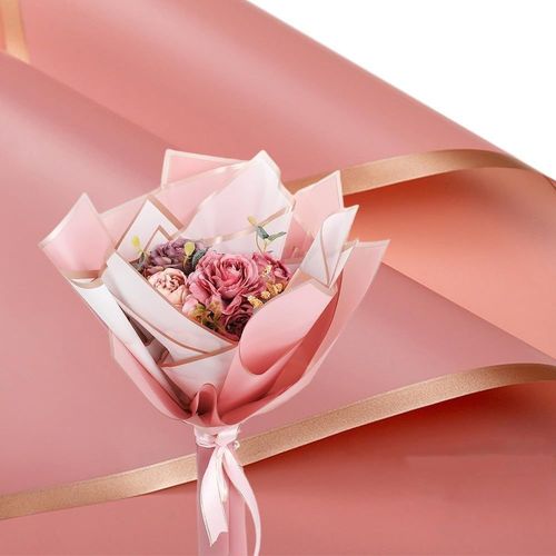 Lot De 20 Feuilles De Papier Cadeau Imperméable À Bord Doré Pour Bouquet De Fleuriste Et Loisirs Créatifs - 57,9 X 57,9 Cm (Rose Foncé)