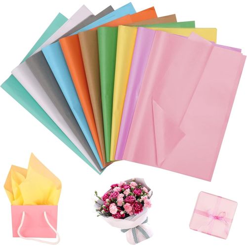 Lot De 100 Feuilles Papier Soie, 35 X 50 Cm Feuille De Soie Papier D'emballage Papier De Soie Coloré Pour Emballage Cadeau Diy Décoration Loisirs Créatifs Mariage Noël Fête (10 Couleurs)