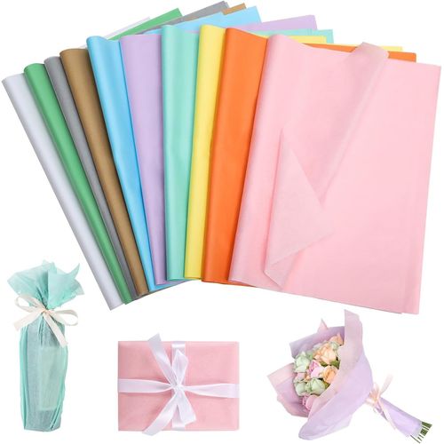 Lot De 100 Feuilles Papier Soie, 50x70 Cm Feuille De Soie Papier D'emballage Papier De Soie Coloré Pour Emballage Cadeau Diy Décoration Loisirs Créatifs Mariage Halloween Noël Fête (10 Couleurs)