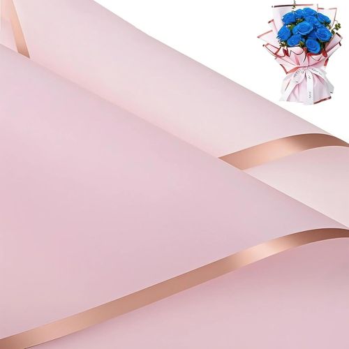 Papier Fleuriste Professionnel Avec Bordure Rose Doré - Lot De 20 Feuilles Imperméables Pour Emballage Bouquets De Fleurs, Décoration Mariage Et Cadeaux Floraux (Rose, Bordure En Or Rose)