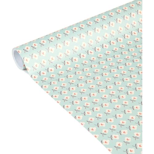 Un Rouleau De Papier Cadeau - Papier Affiche 80g - Dimensions : 5mx35cm (Spécial Petite Largeur) - Motif : Fleurs Bleues Douce France - Idéal Pour Les Petits Emballages